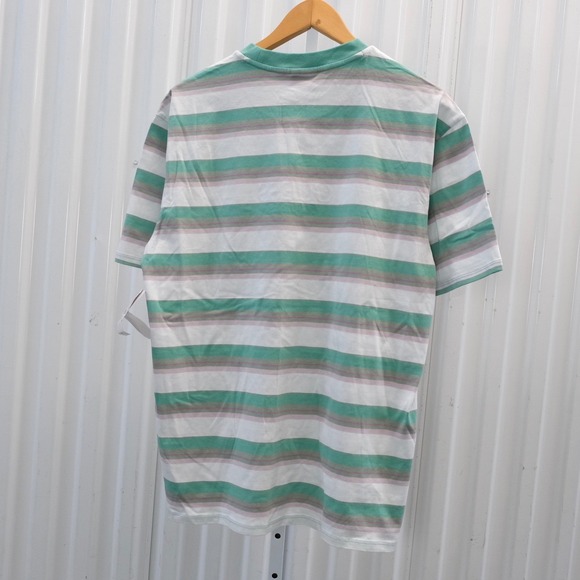 NWT Guess Originals Mens Medium Green White Pink Stripe Short Sleeve T Shirt Tee - Picture 2 of 7
